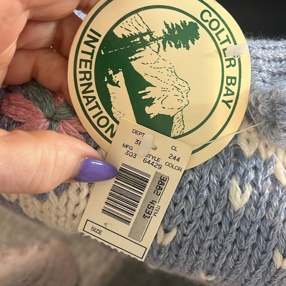 Vintage Colter Bay Turtleneck Sweater NWT Hand Loomed Blue Floral Ramie Medium - Picture 8 of 9